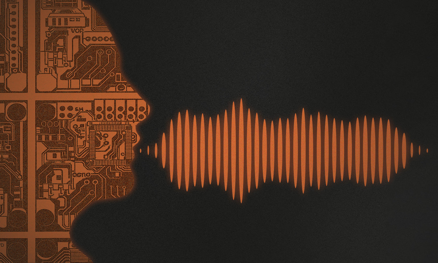 A head with soundwaves coming out of their mouth.