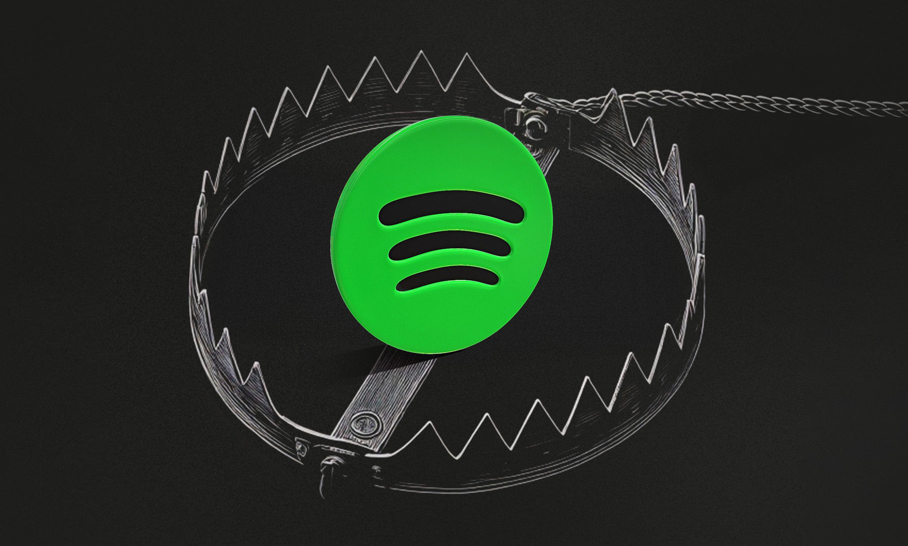 A bear trap with the Spotify logo as bait.