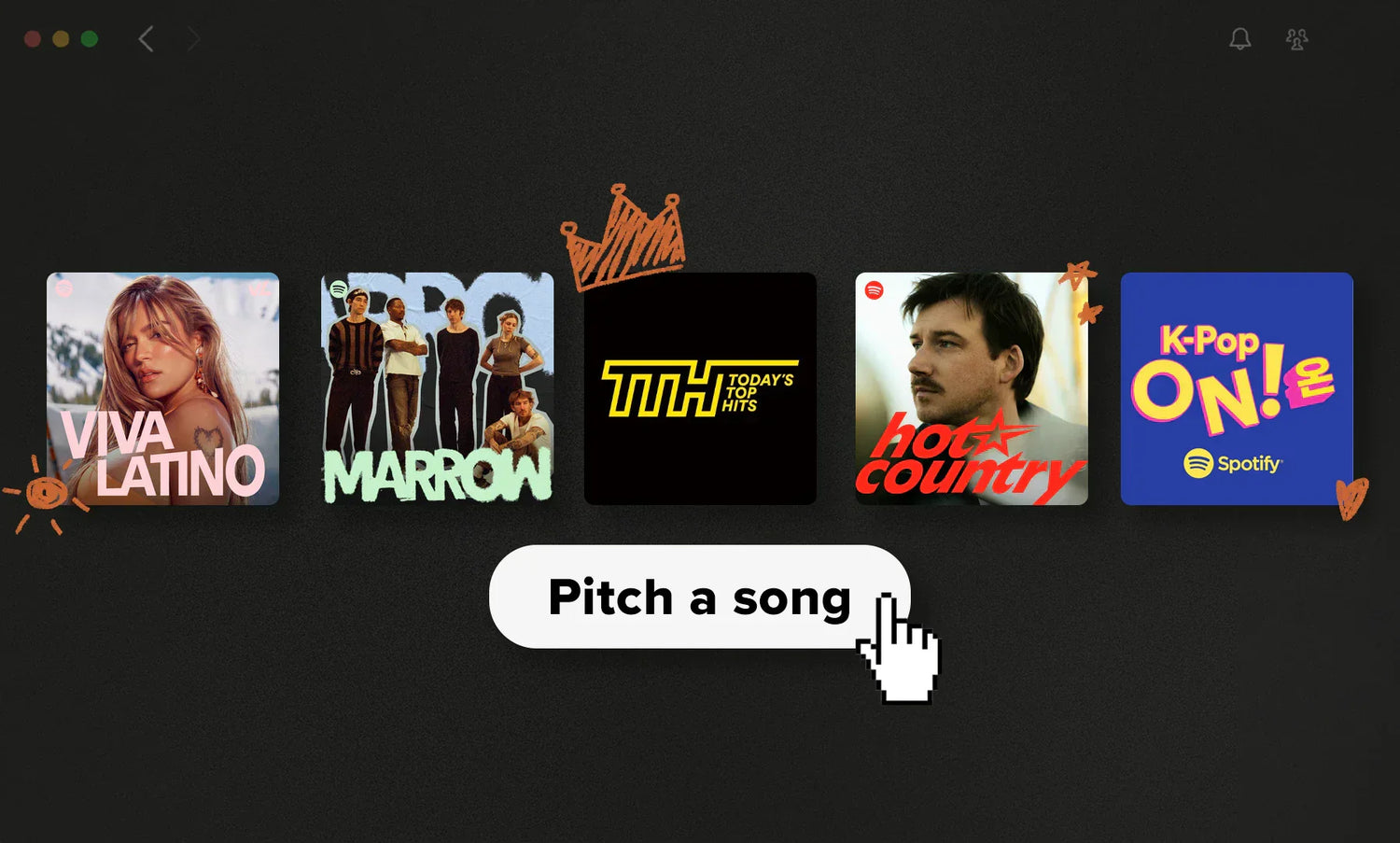 Editorial playlists with a button that says pitch a song