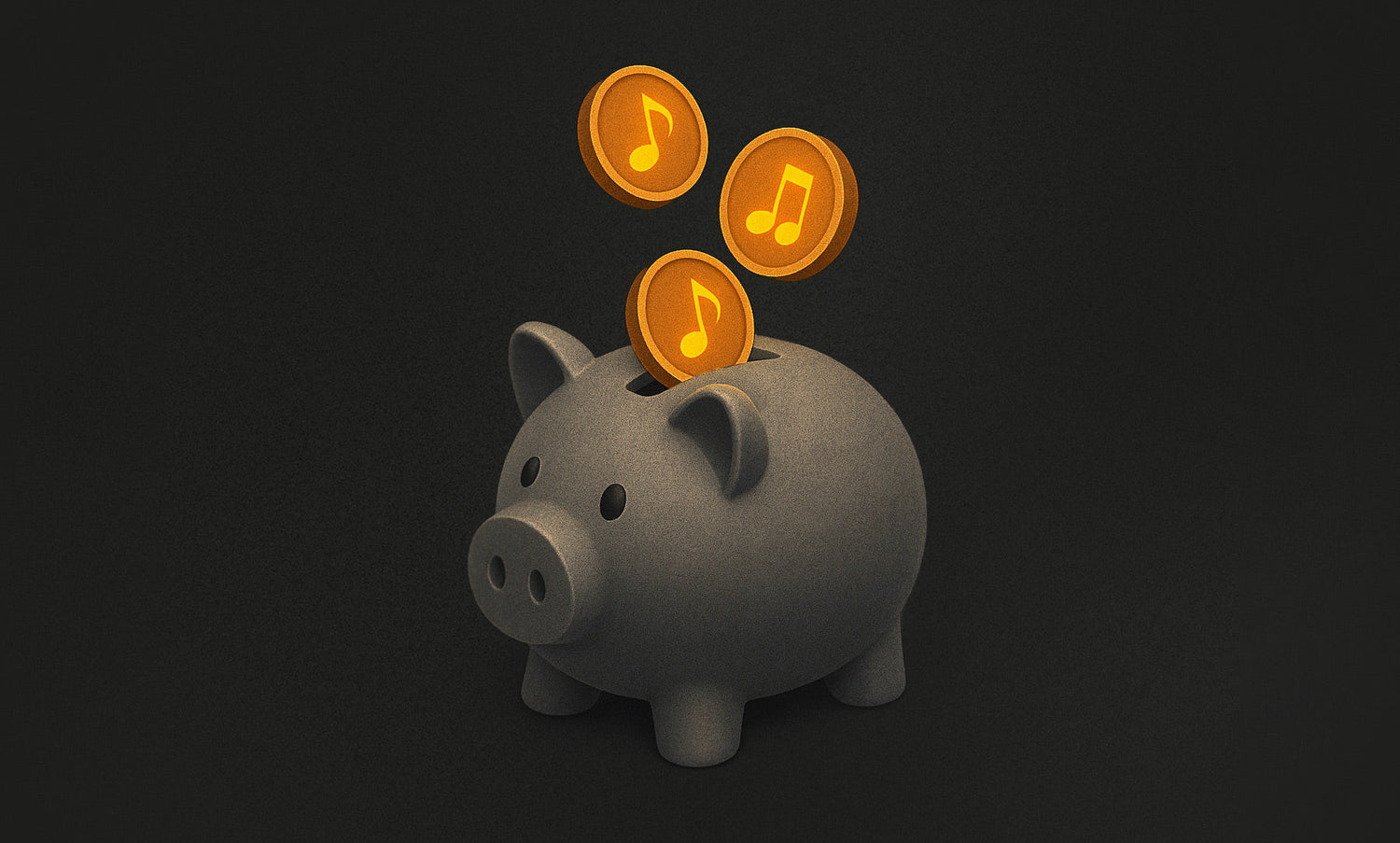 A piggy bank with coins being deposited, representing music royalties.