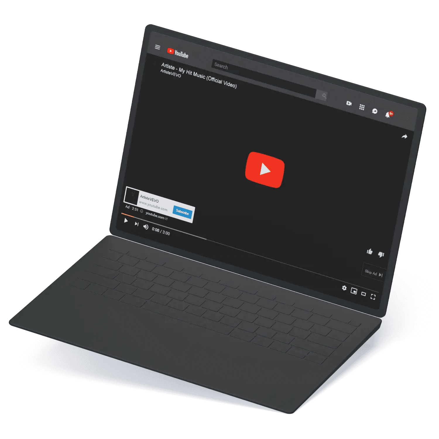 Laptop open on YouTube